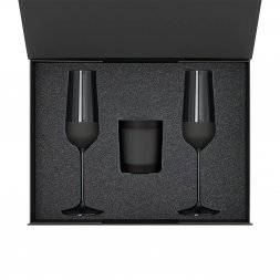 Подарочный набор свеча Enigma + 2 бокала для шампанского Black Edition в черной коробке