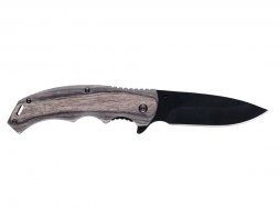 Нож складной Stinger, 120 мм, (чёрный), материал рукояти: дерево/сталь (серый), в картонной коробке