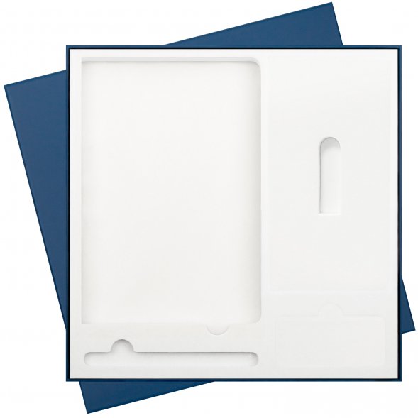 Подарочная коробка с ложементом для ежедневника, ручки и аккумулятора, синяя (под съемные ложементы) 