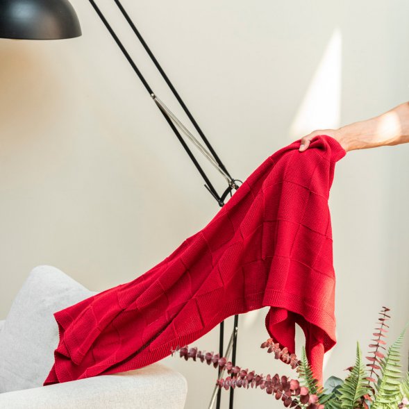 Плед Cella вязаный, красный (без подарочной коробки) 