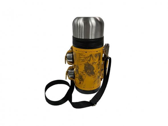 Термос в чехле, 1,2л, рыжая кожа 