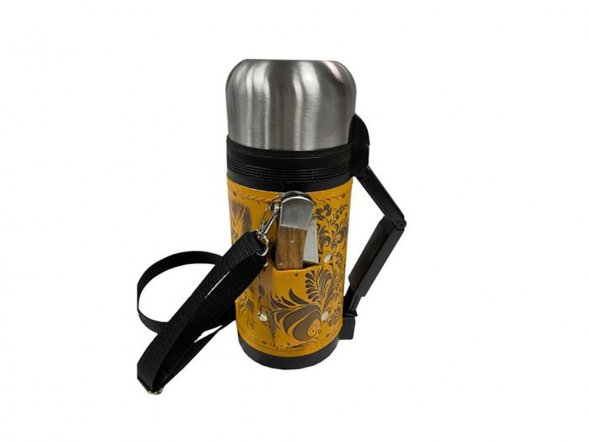 Термос в чехле, 1,2л, рыжая кожа 