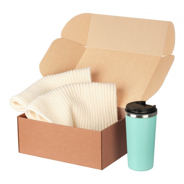 Подарочный набор Forges, бежевый/аква (шарф, термокружка) 