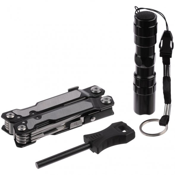 Набор Forster: мультиинструмент, фонарик, огниво, черный 