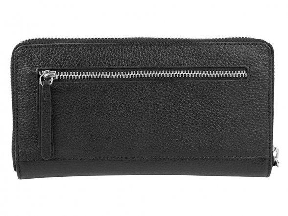 Кошелёк женский BUGATTI Linda, на молнии, чёрный, натуральная воловья кожа, 19,2х2,5х10,5 см 
