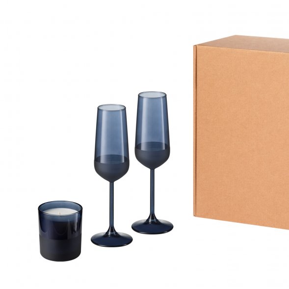 Подарочный набор свеча + 2 бокала для шампанского, Sapphire синий 
