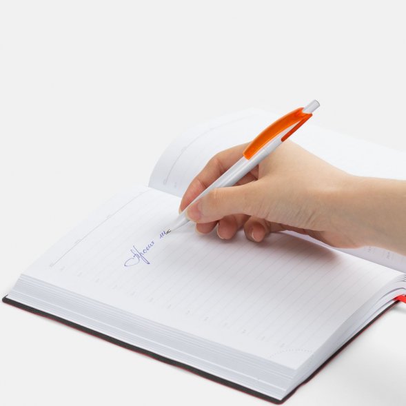 Ручка шариковая Bento, белая с оранжевым 