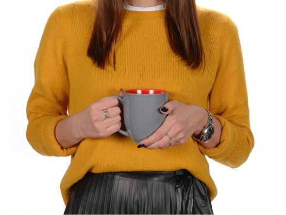 Кружка керамическая Gracy 450мл, серый/красный 