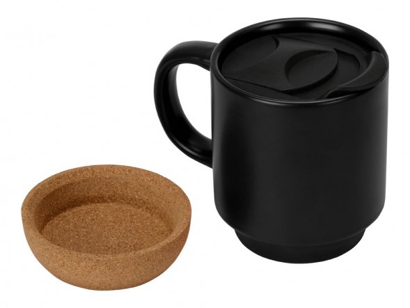 Кружка Denpasar с пробковым дном и крышкой, цветная с двух сторон, черный 
