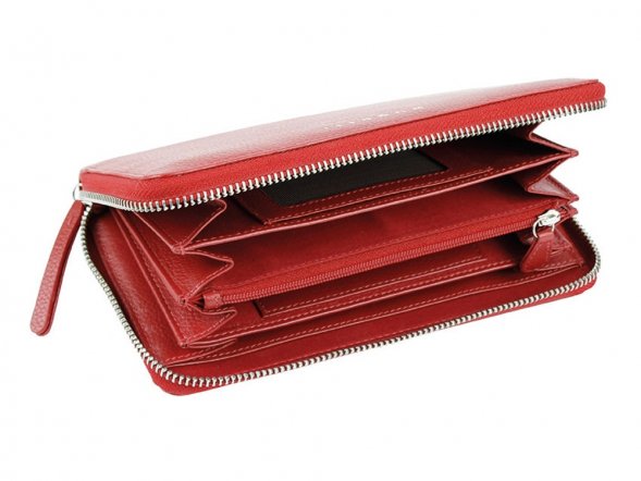 Кошелёк женский BUGATTI Linda, на молнии, красный, натуральная воловья кожа, 19,2х2,5х10,5 см 