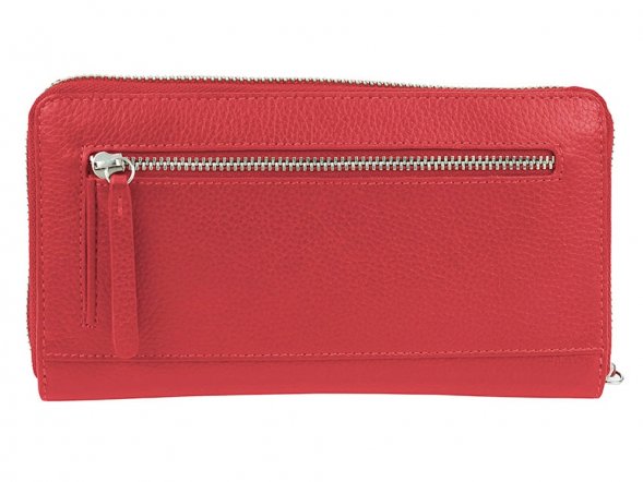 Кошелёк женский BUGATTI Linda, на молнии, красный, натуральная воловья кожа, 19,2х2,5х10,5 см 