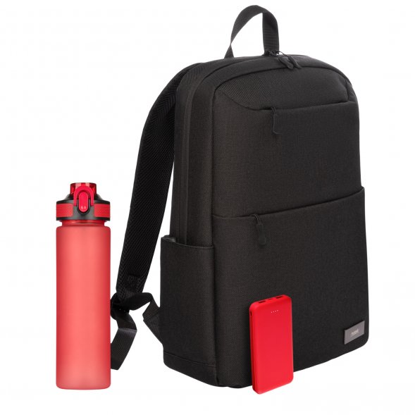 Подарочный набор Forst, черный/красный (бутылка, ЗУ, рюкзак) 