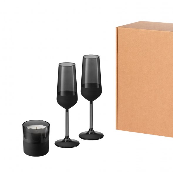 Подарочный набор свеча + 2 бокала для шампанского Black Edition, черный 