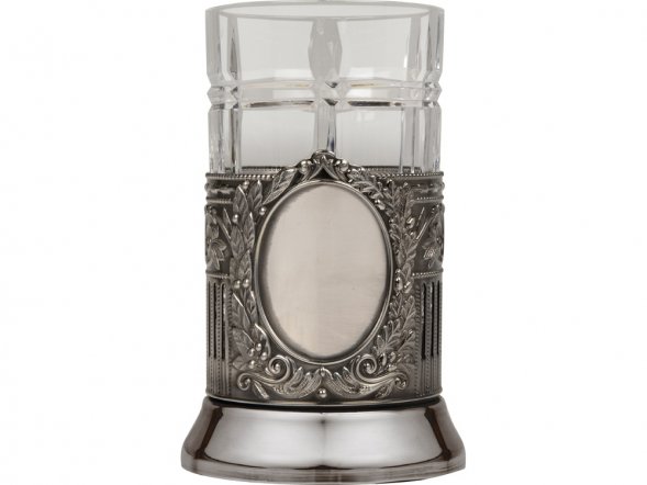 Подстаканник с хрустальным стаканом Базовый-М, серебристый/прозрачный 