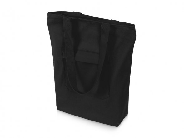 Сумка на молнии Zipper из хлопка 280 г c карманом на молнии спереди, черный 