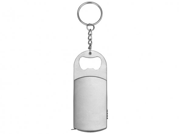 Брелок-открывалка с рулеткой и фонариком Open, серебристый 