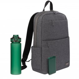Подарочный набор Forst, серый/зеленый (бутылка, ЗУ, рюкзак)
