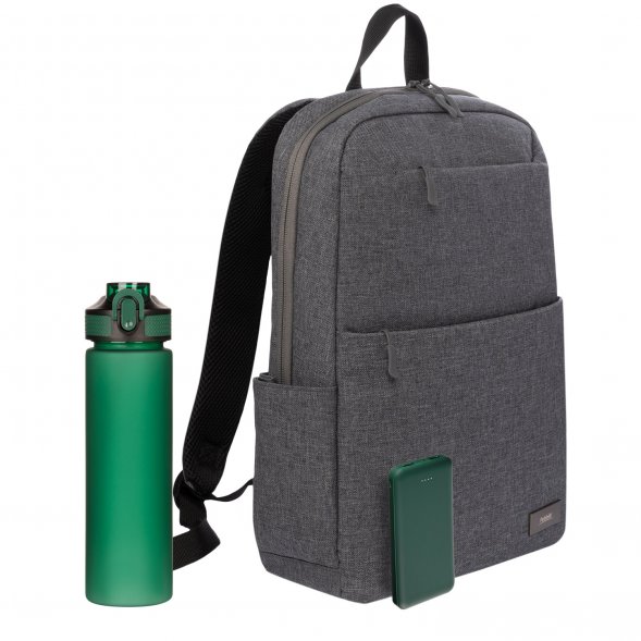 Подарочный набор Forst, серый/зеленый (бутылка, ЗУ, рюкзак) 