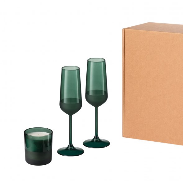 Подарочный набор свеча + 2 бокала для шампанского Emerald, зеленый 