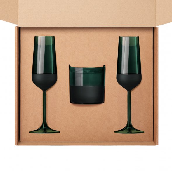 Подарочный набор свеча + 2 бокала для шампанского Emerald, зеленый 