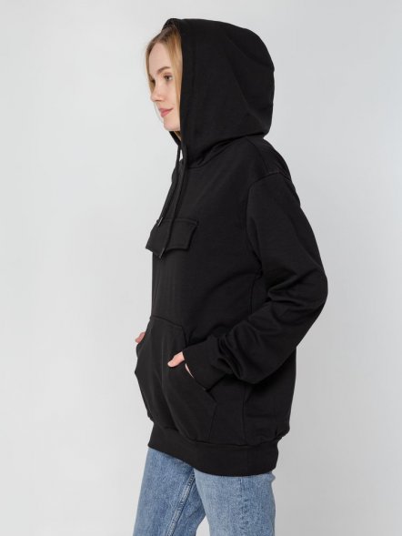 Худи унисекс с карманом на груди Chest Pocket, черное 