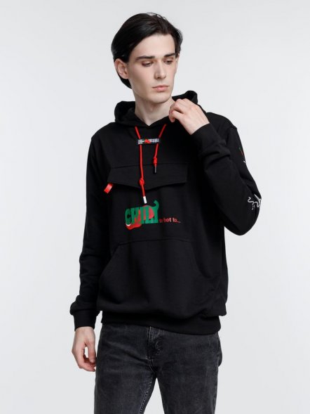 Худи унисекс с карманом на груди Chest Pocket, черное 