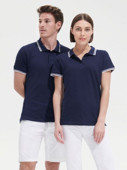 Рубашка поло мужская Pasadena Men 200 с контрастной отделкой, черная с белым 