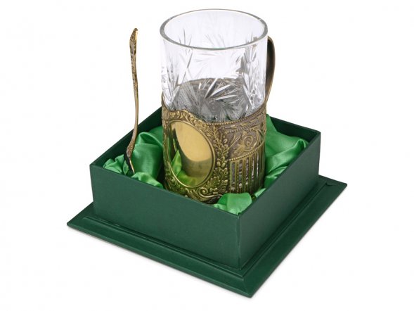 Подстаканник с хрустальным стаканом Базовый-Л, золотистый/прозрачный 