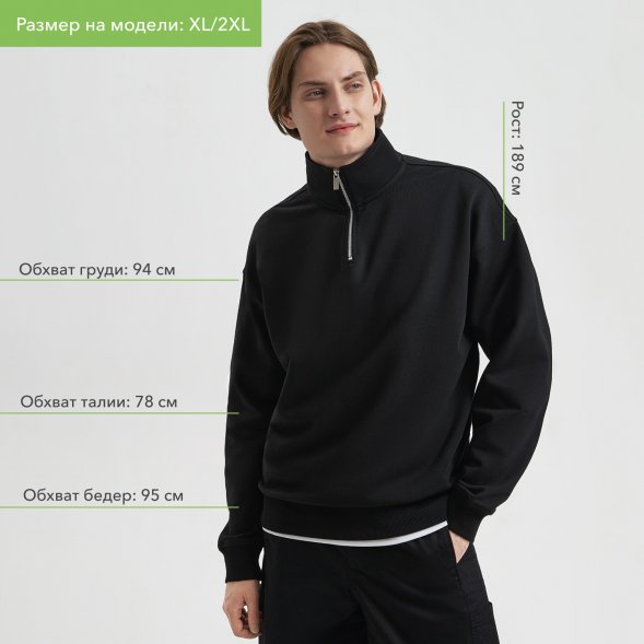 Толстовка на молнии унисекс FLOW, черная, размер XL/2XL 