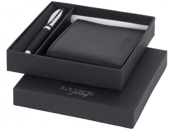 Подарочный набор из шариковой ручки и портмоне, черный 