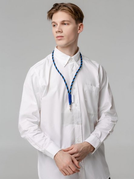 Шнурок для бейджа Tube Long, черный с синим 