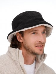 Панама Bucket двусторонняя утепленная, темно-серая с бежевым