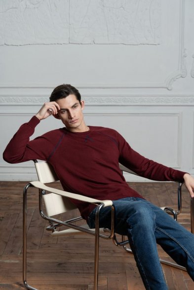 Джемпер Stitch с контрастной отделкой, серый с бордовым 