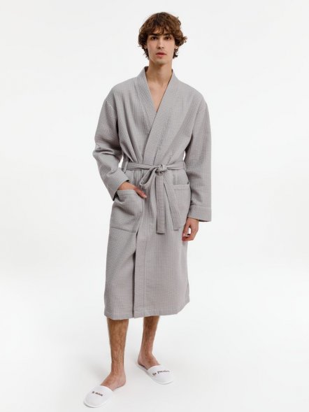 Халат вафельный Kimono, светло-серый 