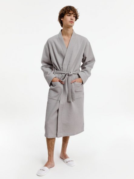 Халат вафельный Kimono, светло-серый 