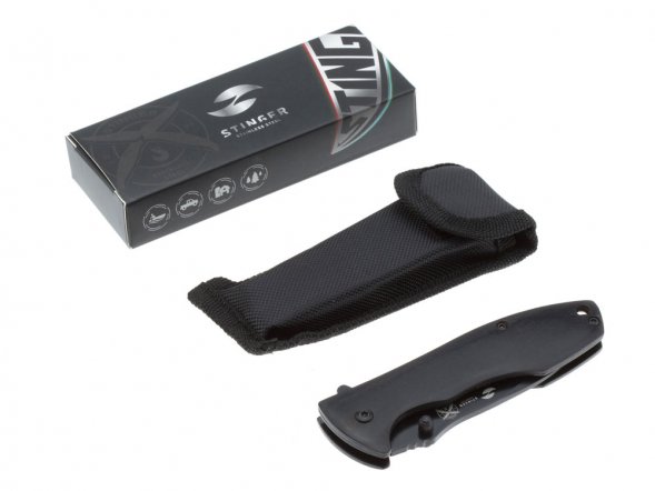Нож складной Stinger, 80 мм, (чёрный), материал рукояти: сталь/дерево пакка (чёрный) 