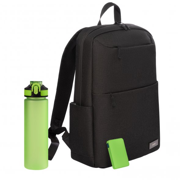 Подарочный набор Forst, черный/салатовый (бутылка, ЗУ, рюкзак) 