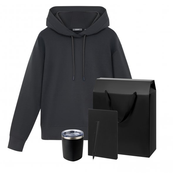 Набор с одеждой ALEX (худи, термокружка, блокнот, ручка), черный, S 