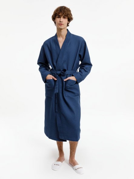 Халат вафельный Kimono, темно-синий 