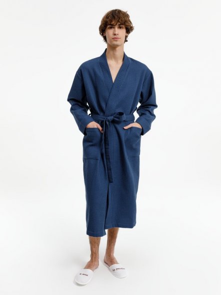 Халат вафельный Kimono, темно-синий 