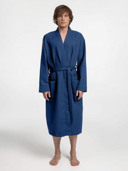 Халат вафельный Kimono, темно-синий 