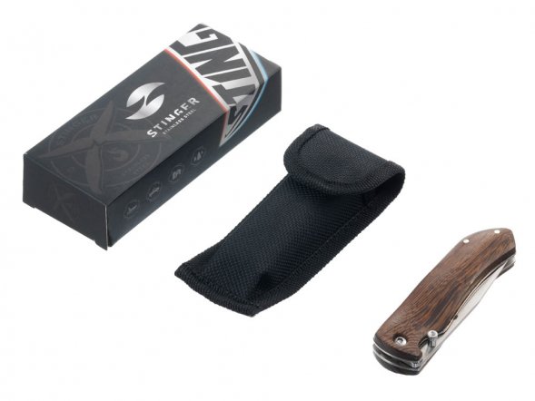 Нож складной Stinger, 77 мм (серебристый), материал рукояти: древесина венге (коричневый) 