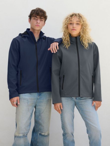 Куртка софтшелл с капюшоном мужская Race Men, черная 