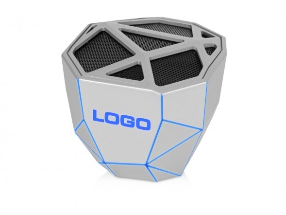 Портативная колонка Geo, серебристый + синяя подсветка 