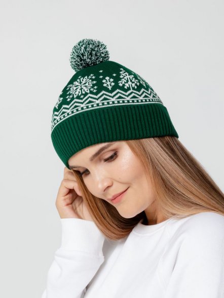 Шапка Elnik, зеленая с молочно-белым 