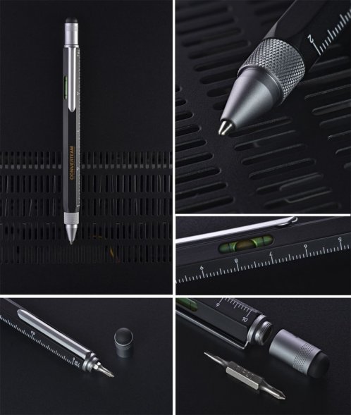 Ручка шариковая Construction, мультиинструмент, красная 