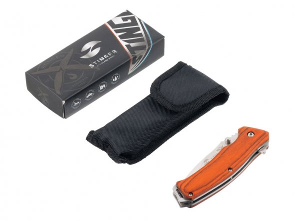 Нож складной Stinger, 110 мм, (серебристый), материал рукояти: дерево/сталь (коричневый) 