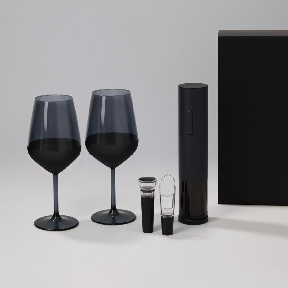 Подарочный набор 2 бокала для вина Black Edition + набор для вина Sacramento в черной коробке 