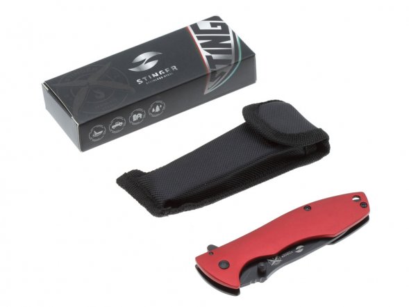 Нож складной Stinger, 80 мм, (чёрный), материал рукояти: сталь/алюминий (чёрно-красный) 