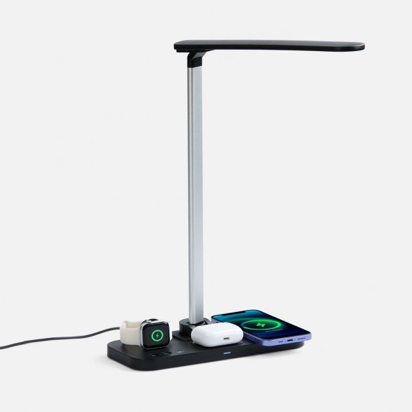 Настольная лампа с беспроводной зарядкой Power Light, черная 